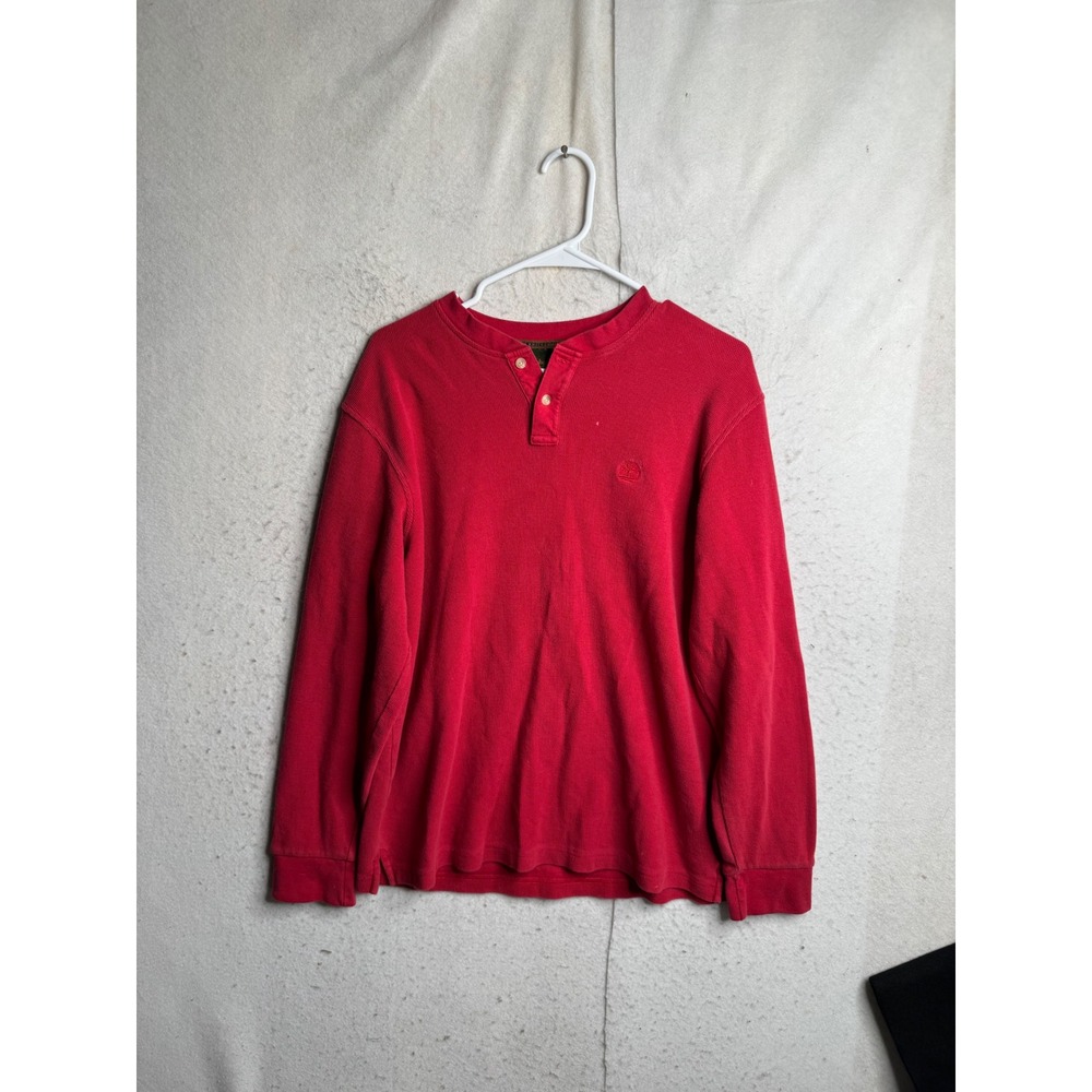 Timberland Mens Red Waffle Knit Henley Long Sleeve Shirt Size M Cotton 52225